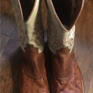 Brown and Cream Dan Post full quill ostrich boots